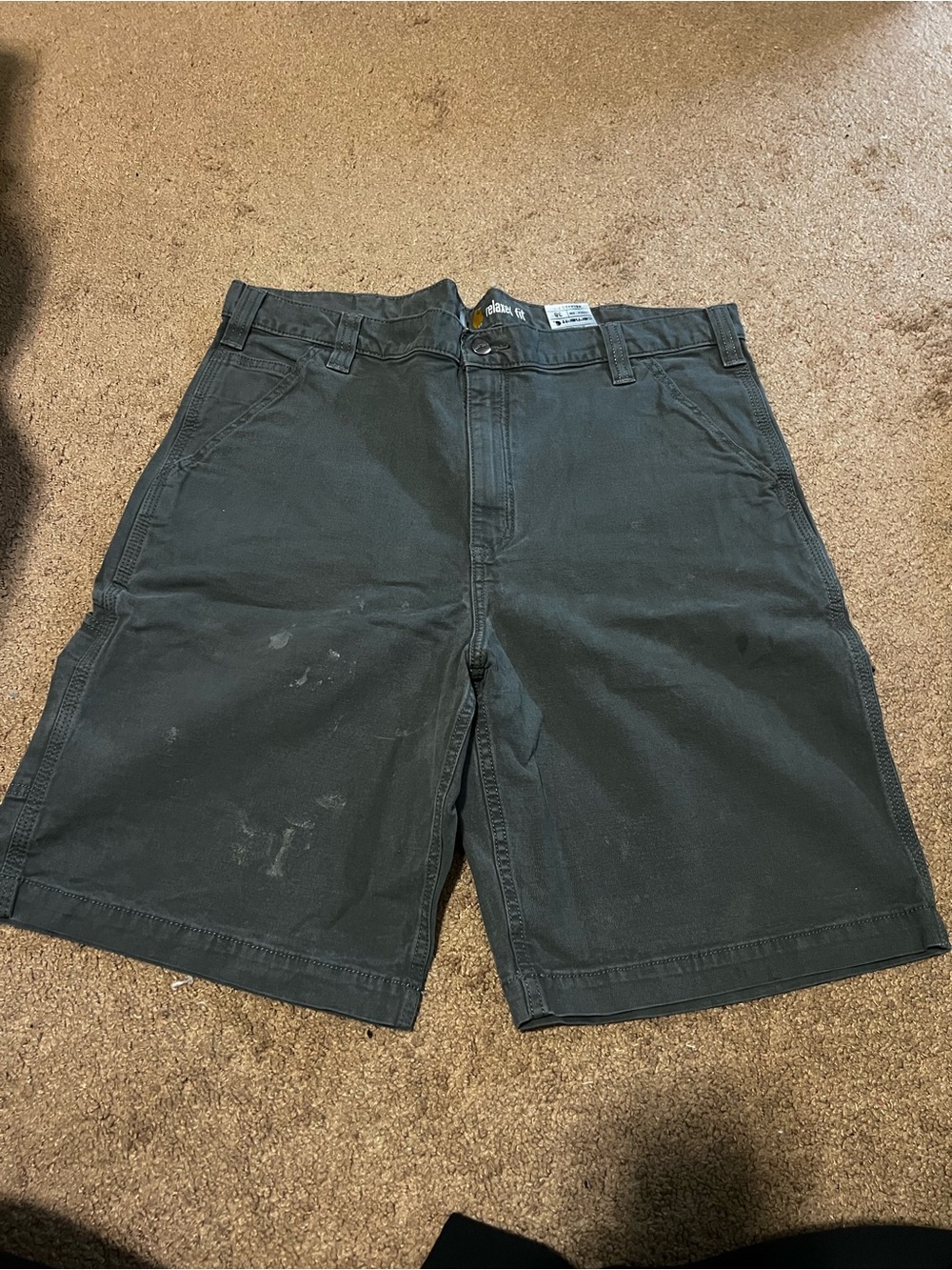 Carhartt Men's Charcoal Work Shorts - with stains